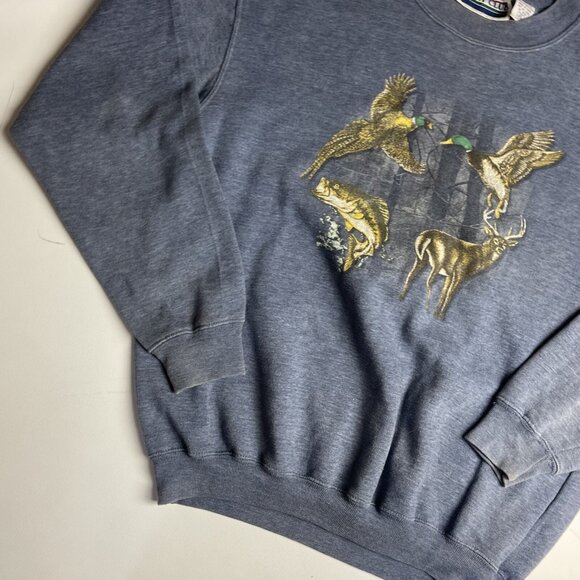 VTG Court CLUB Animal Hunting fishing forest Print graphic Sweatshirt Men’s sz S - Picture 4 of 16